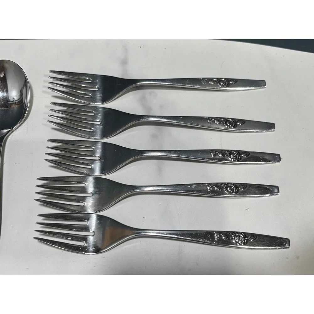 Vtg Oneida Stainless Steel Flatware Set 42pc Our Rose Floral Pattern Silverware
